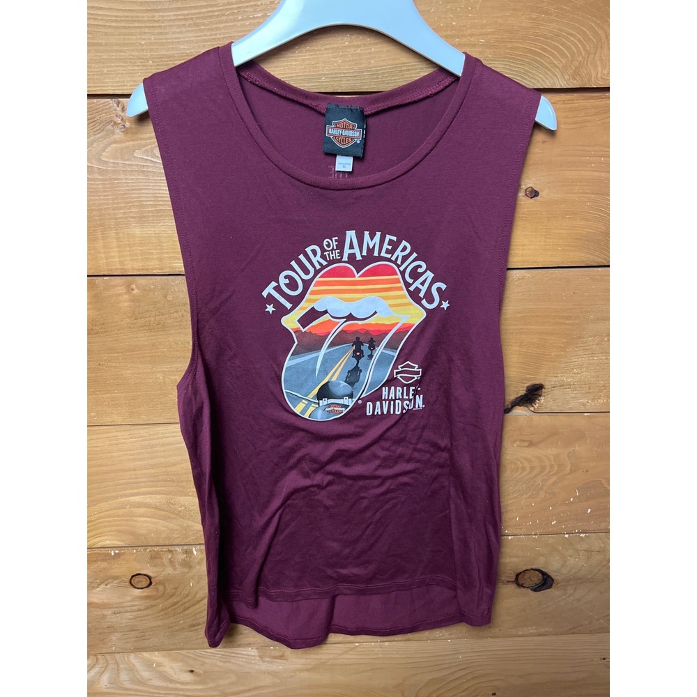 Harley Davidson Rolling Stones Tour of the Americas 1975 Muscle Tank Burgundy XL